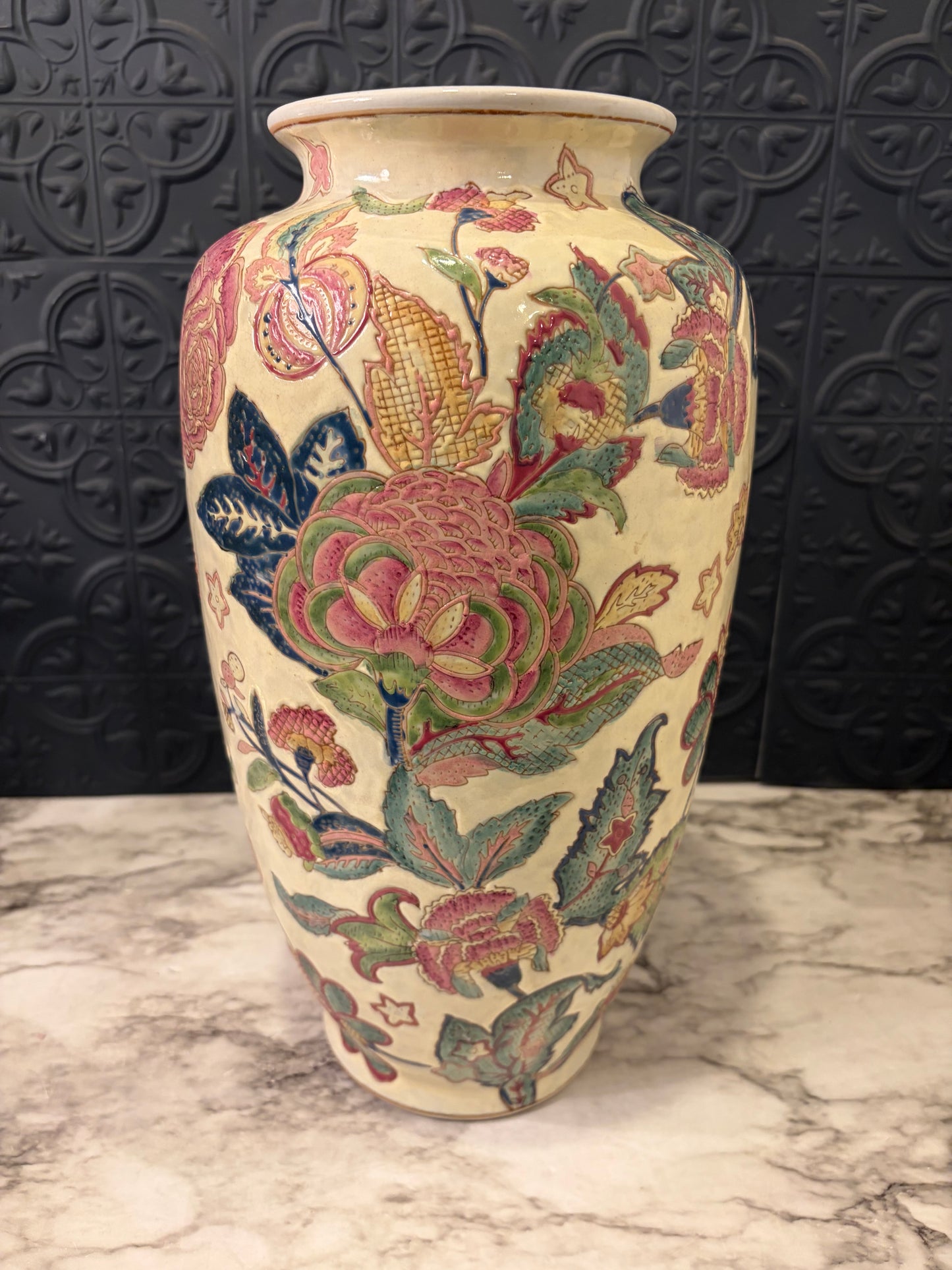 Large Cream Floral 14" Vase