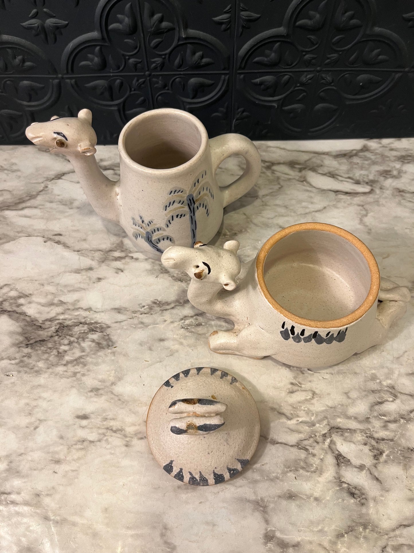 Stoneware Camel Sugar and Creamer