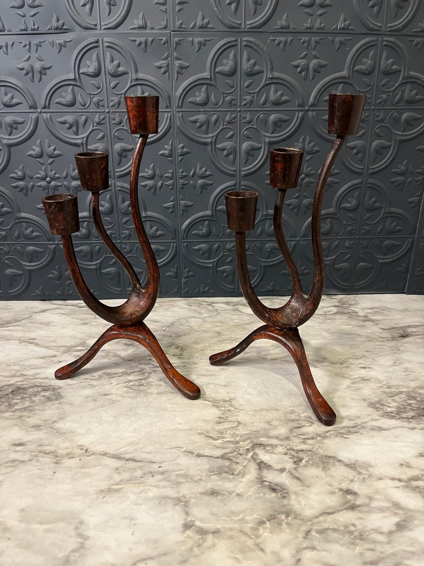 MCM Brutalist Wavy Candle Holder Cast Iron- each