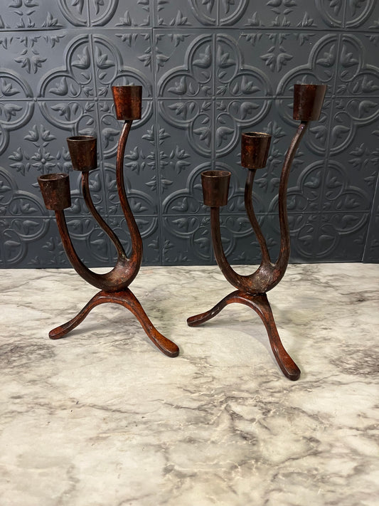 MCM Brutalist Wavy Candle Holder Cast Iron- each