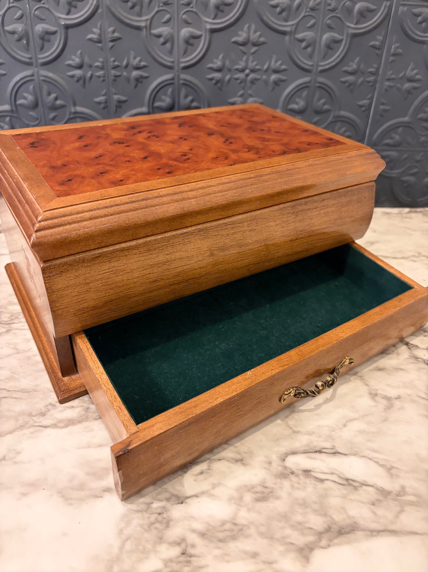 Mele Wood Jewelry Box with Burlwood Top