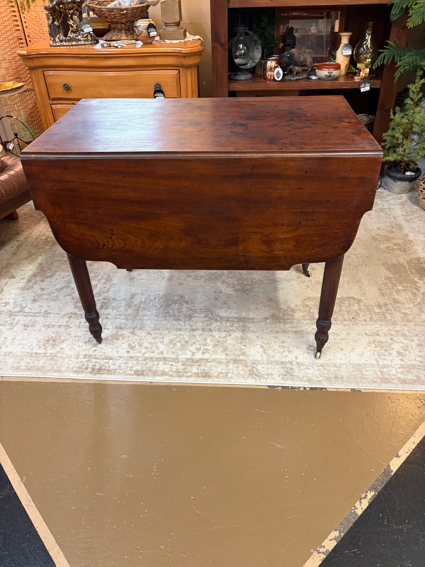 Antique Dark Wood Dinning Table with Folding sides