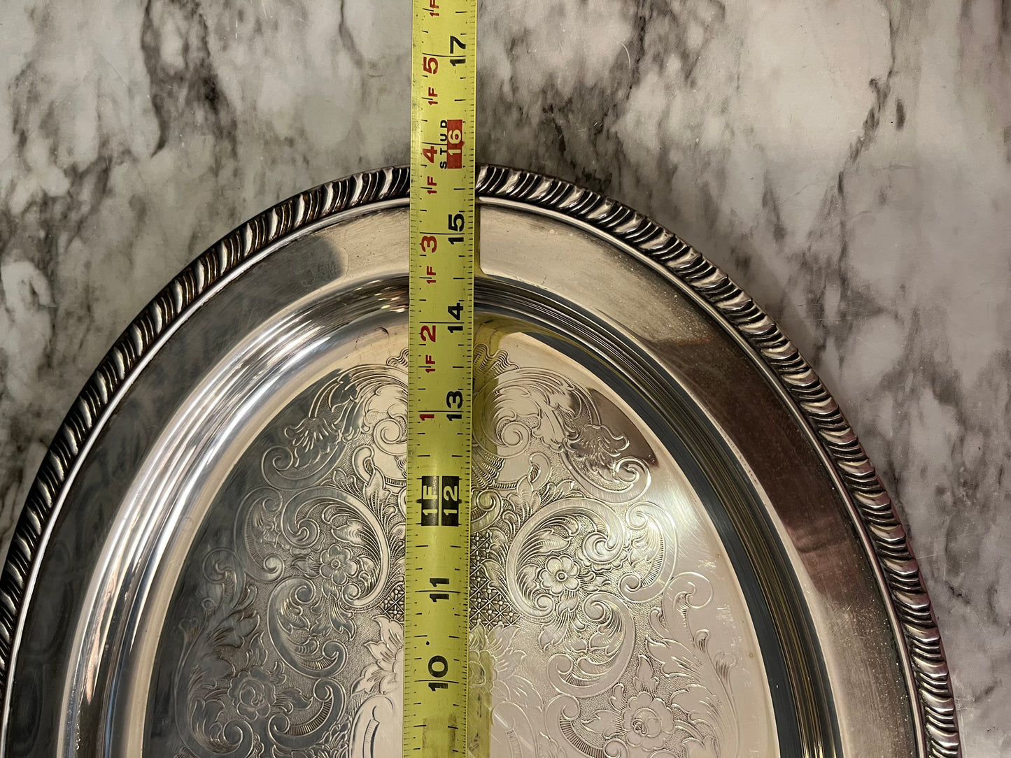 Silver Plate Tray 16" Oval Etched