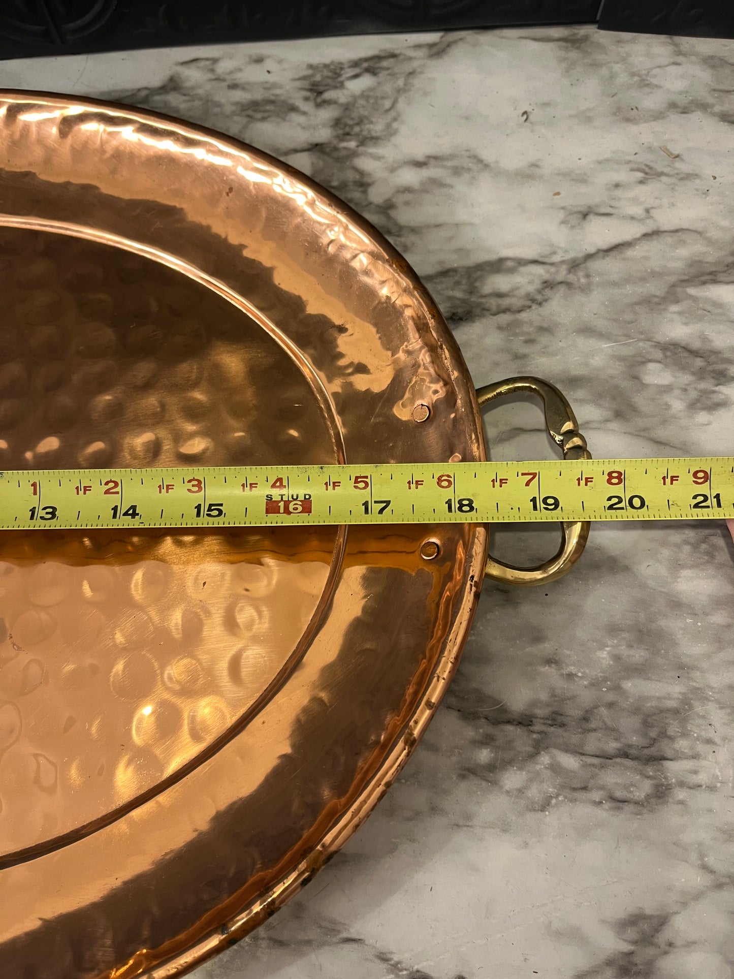 Oval Hammered Copper Tray with Brass handles 17"