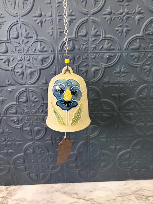 Cream Pottery Windchime with blue Flowers