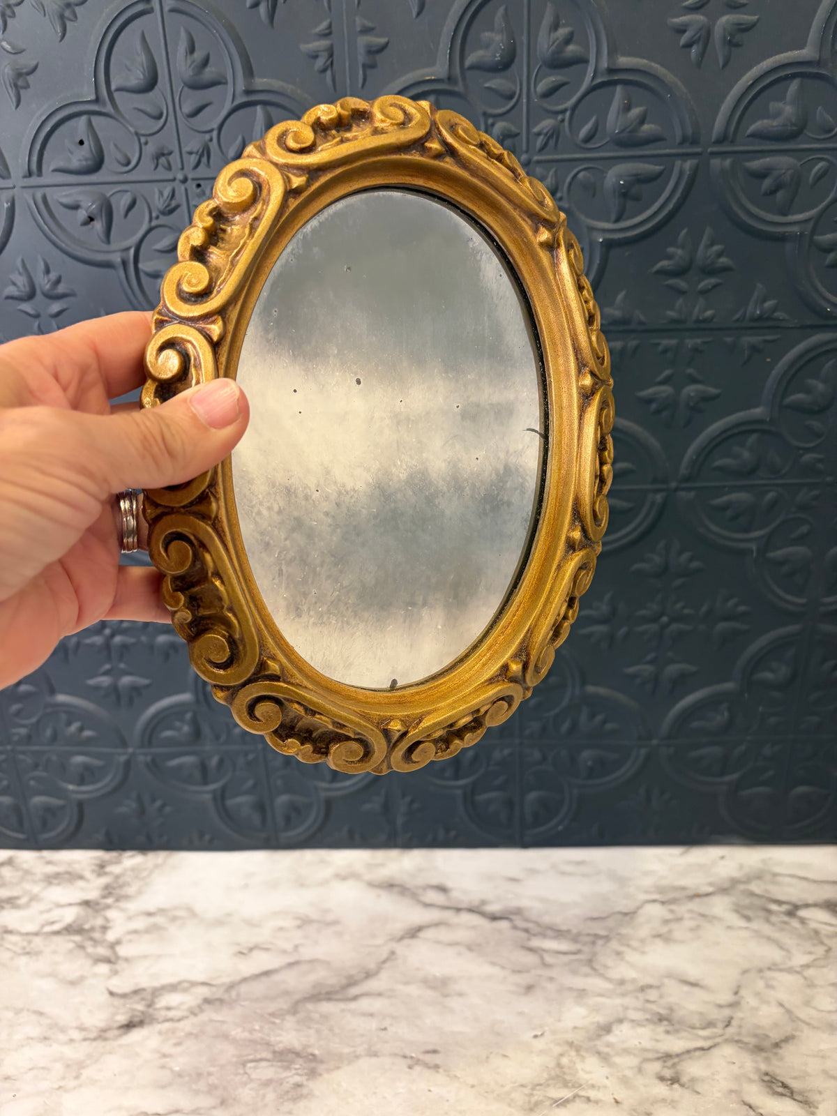 Vintage Oval Tarnished Mirror