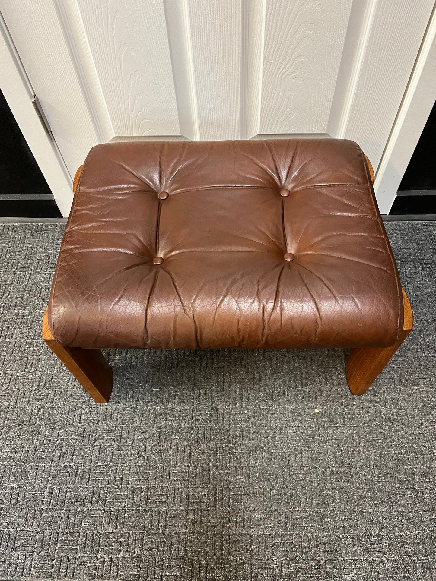 Danish Style Brown Leather Ottoman