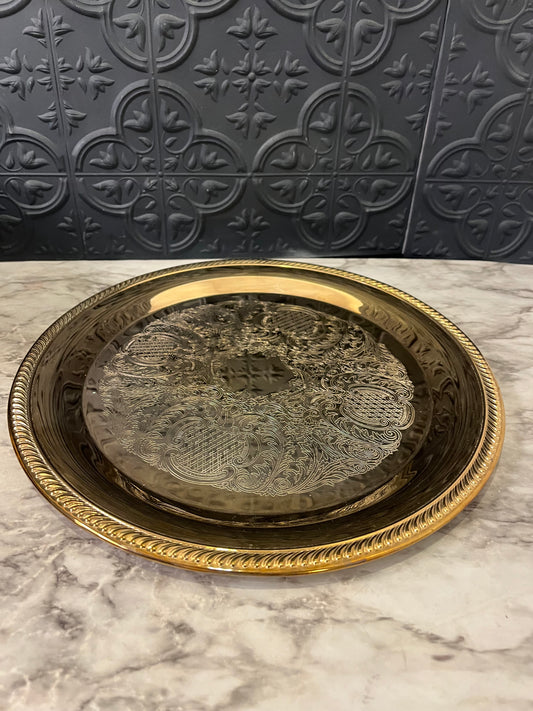 Round Brass Etched Tray 12"