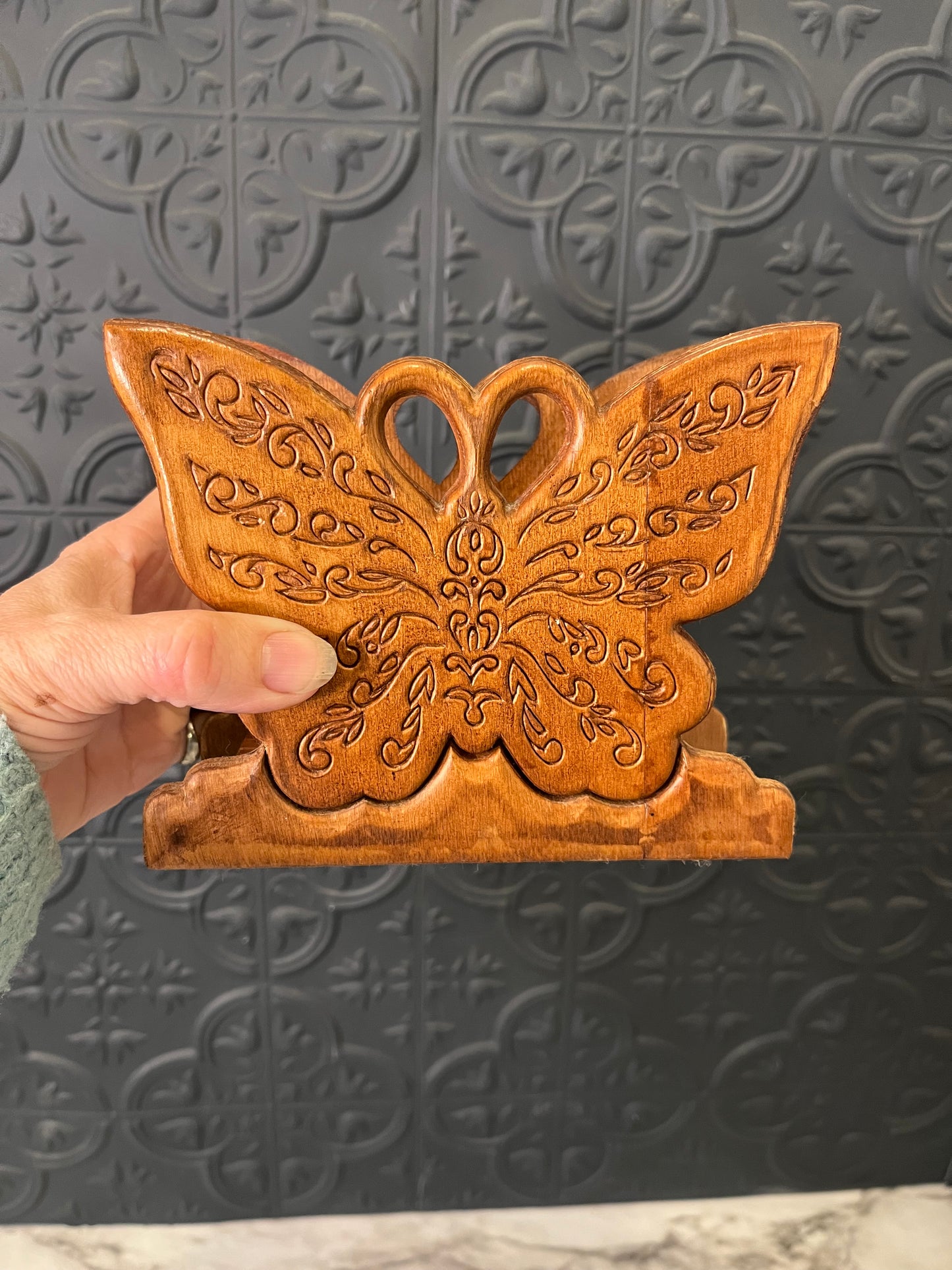 Wood Carved Butterfly Letter/Napkin Holder