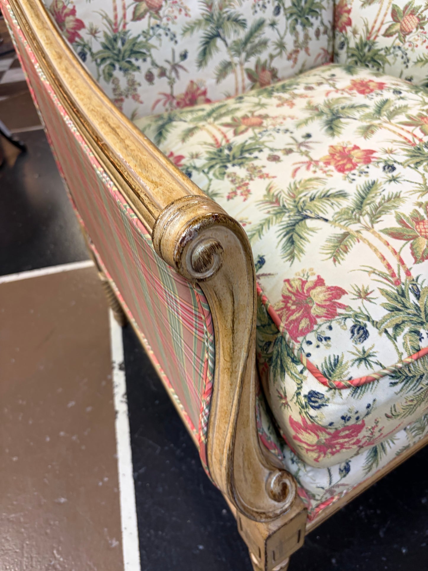 Floral Chair with Light Wood