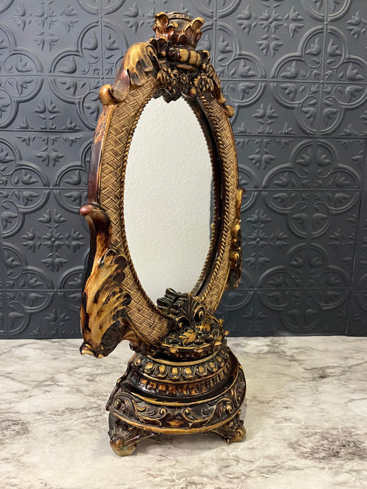 Tabletop Ornate Resin Mirror Gold tone