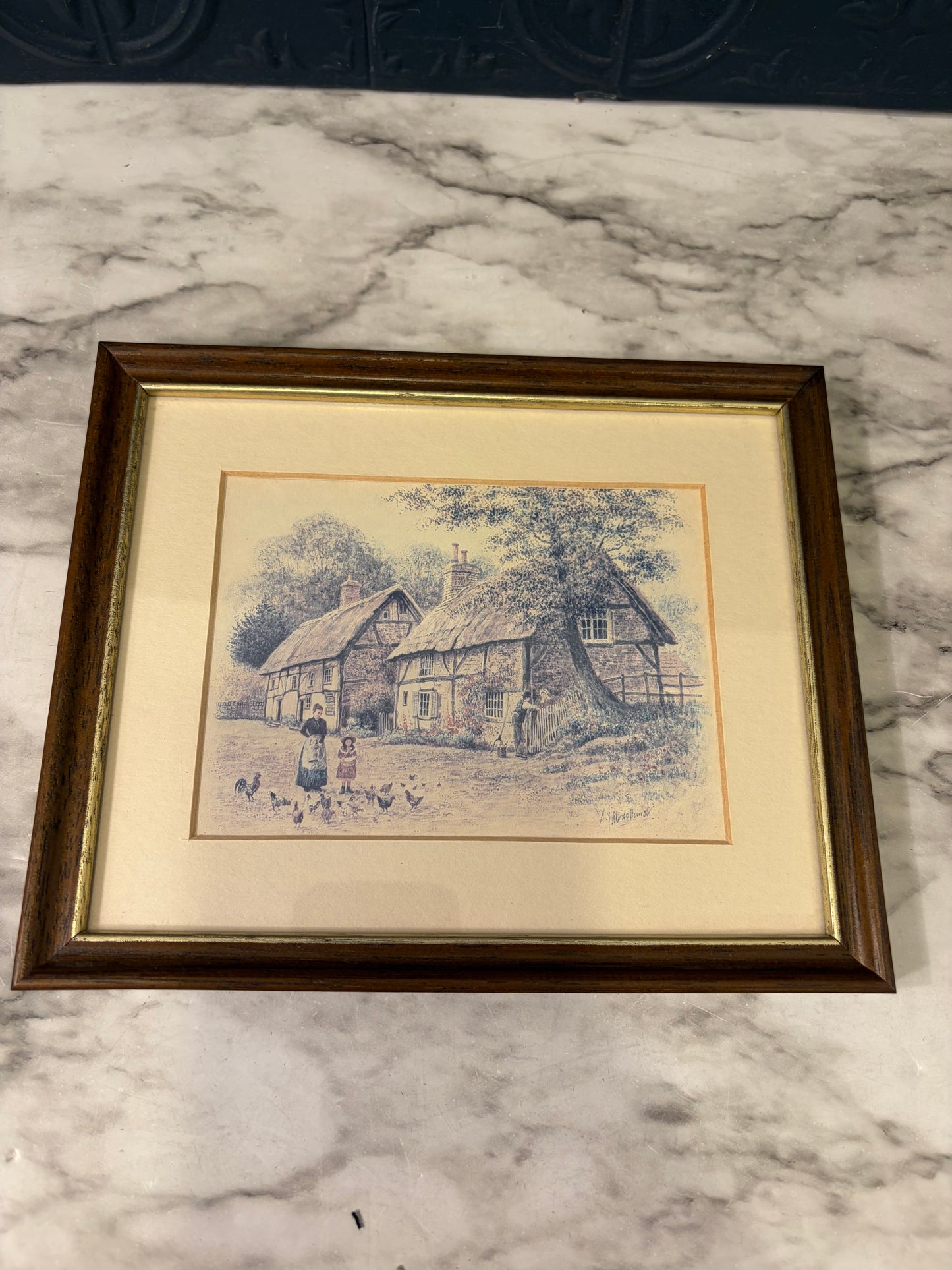 Print of Gals Feeding Chickens