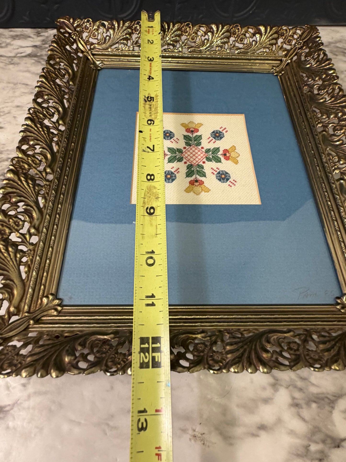 Crossstitch in Brass Filligree Frame
