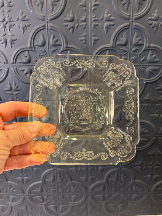 Indiana Glass Yellow Square Etched Tray