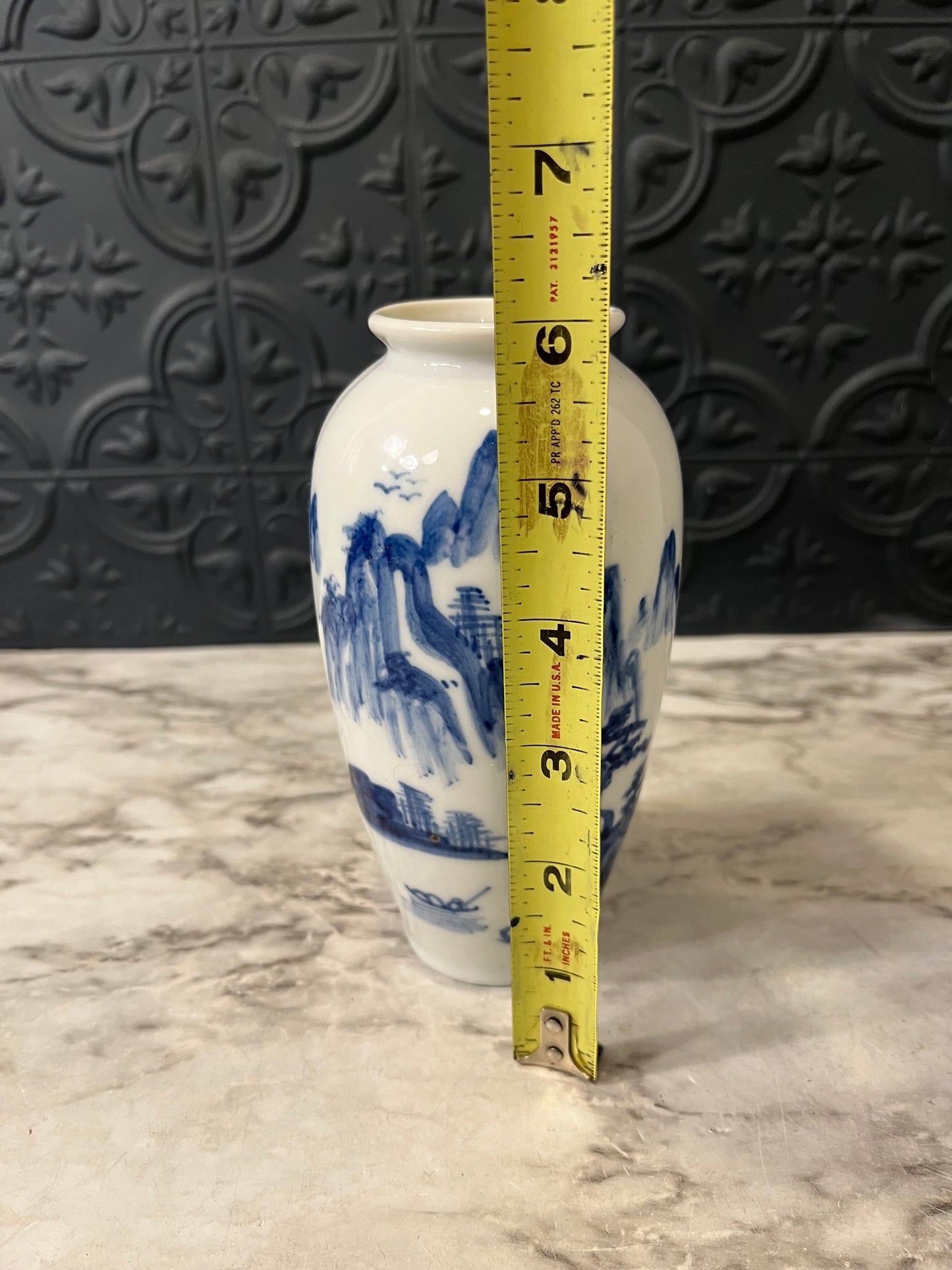 Small Blue and White Vase with Mountains
