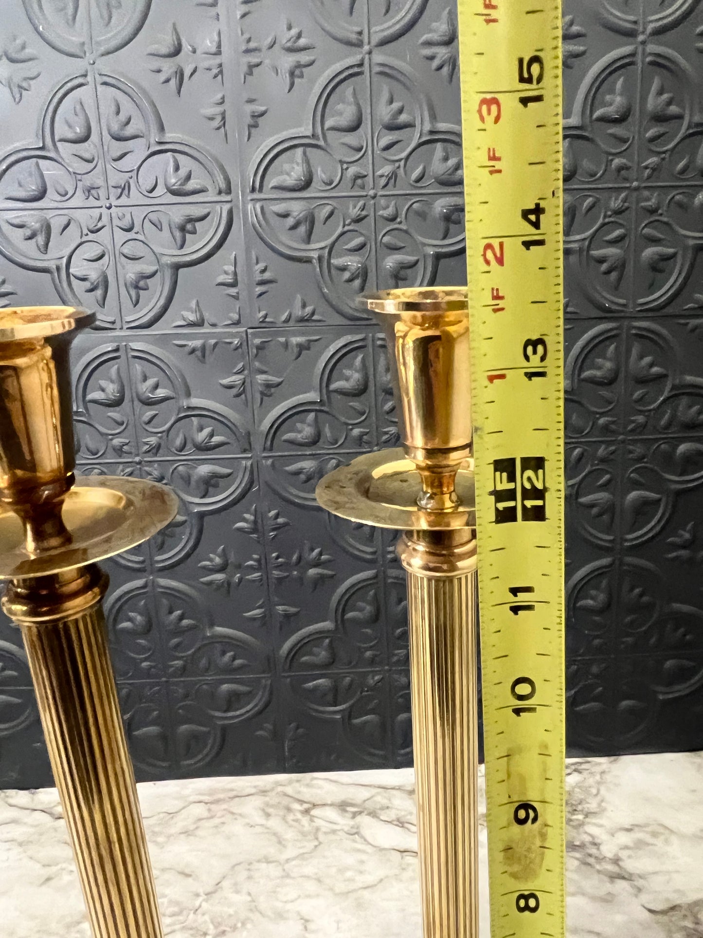 Brass Candlesticks with ribbed stem x2