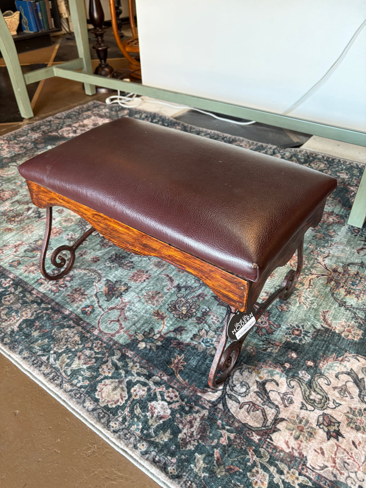 Metal Foot Stool with Faux Leather