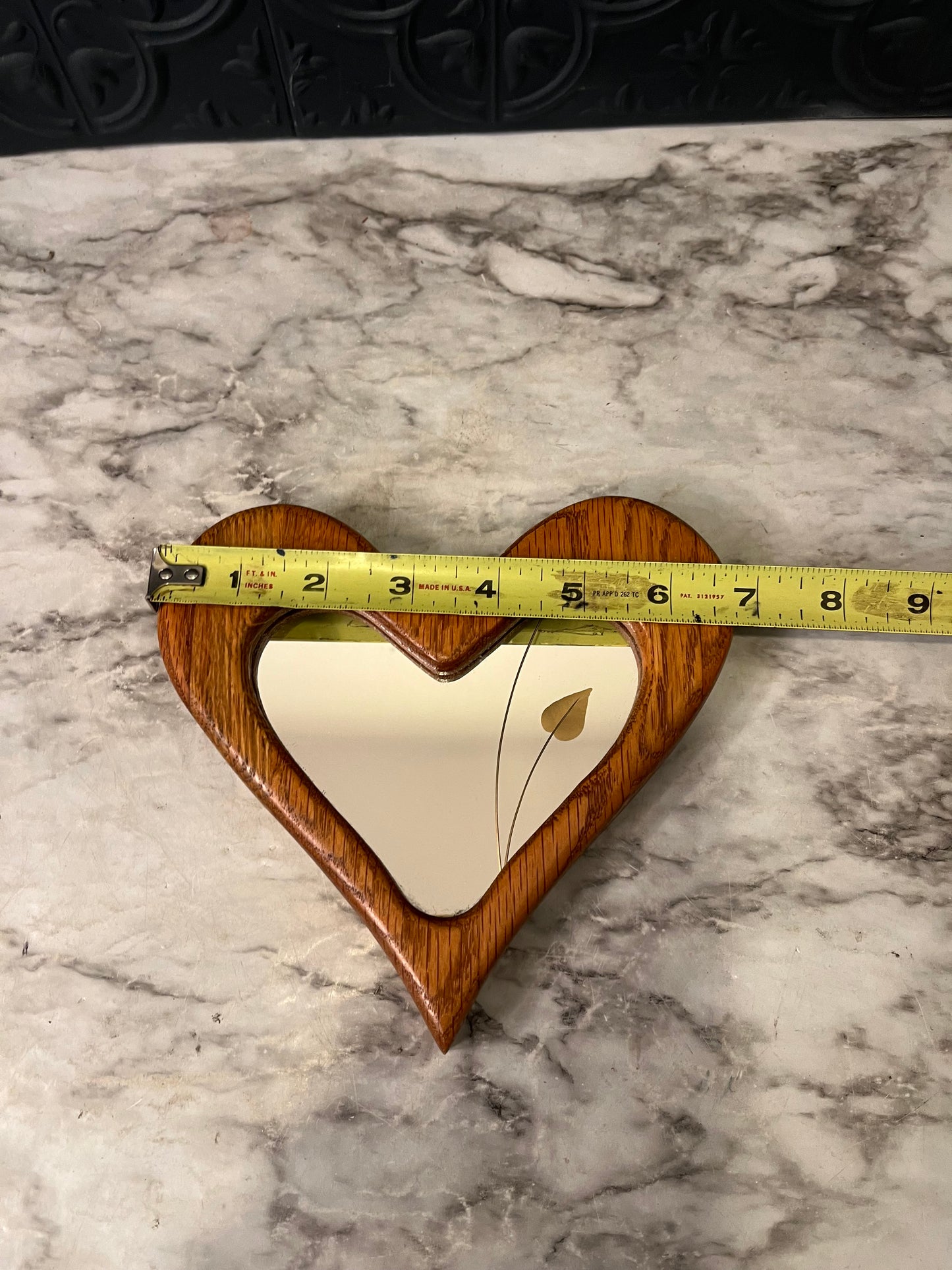 Vintage Wood Heart Mirror with Leaf Design