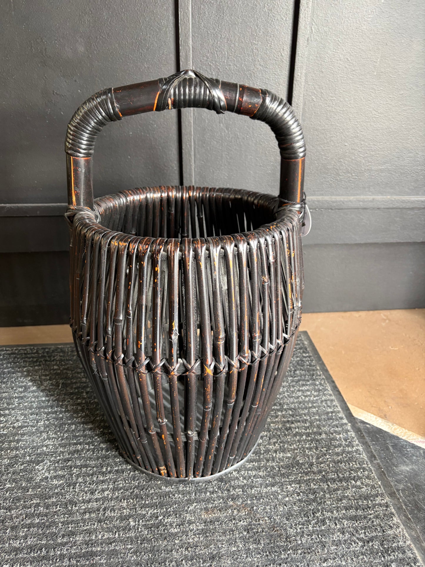Black Bamboo Basket with Handle