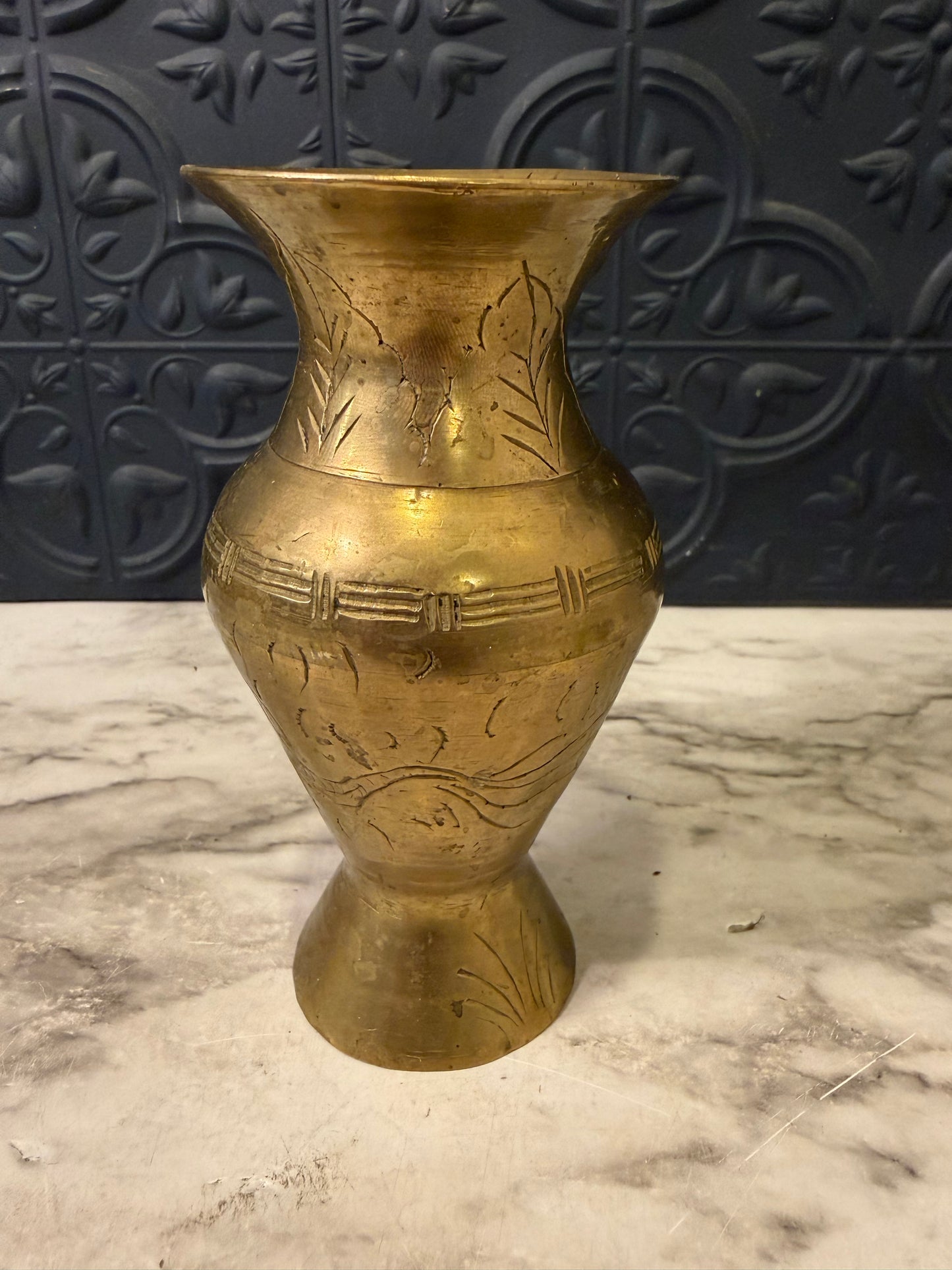 Brass Etched Vase 5"