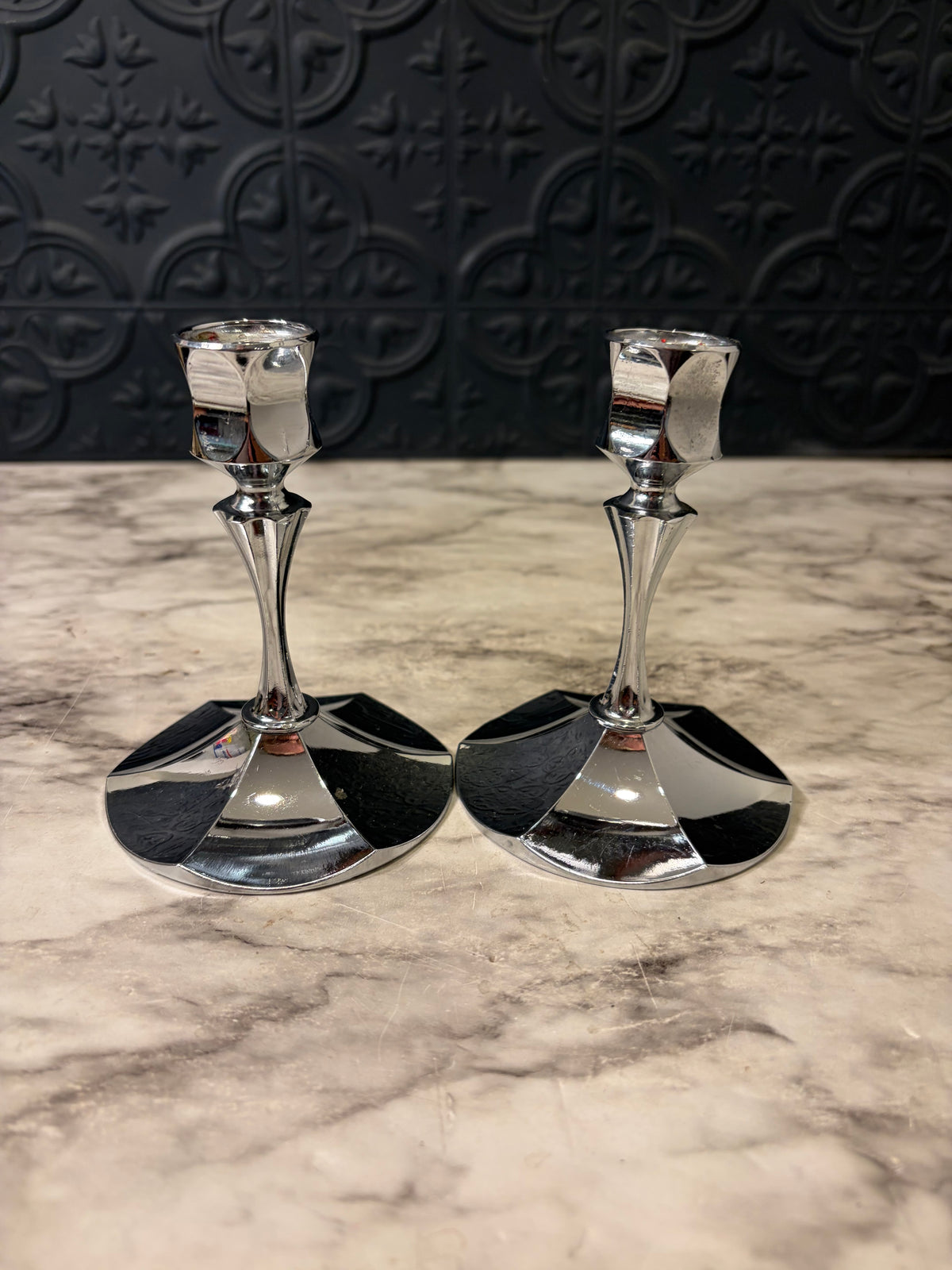 Irvinware Chrome Candlestick Pair