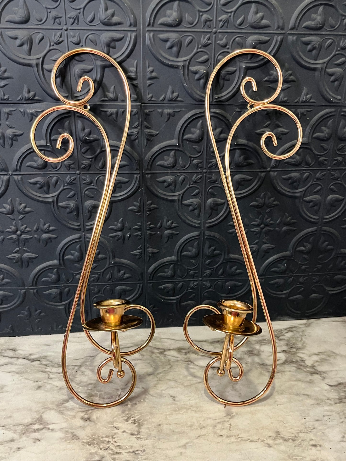 Pair of Brass Wire Scroll Sconces