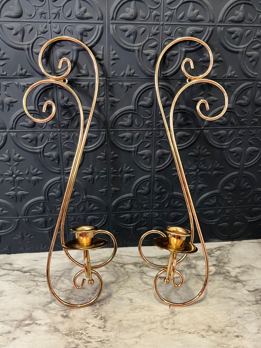 Pair of Brass Wire Scroll Sconces