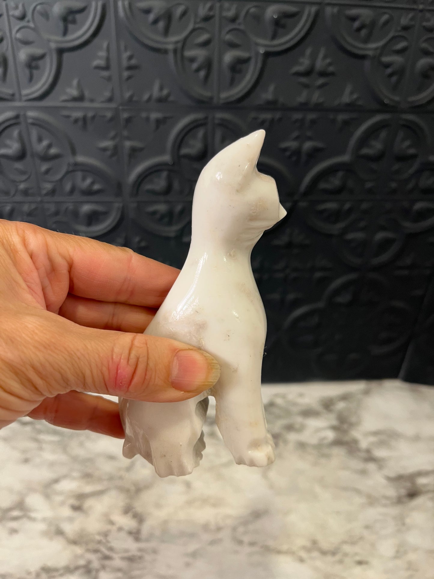 Carved White Stone Cat