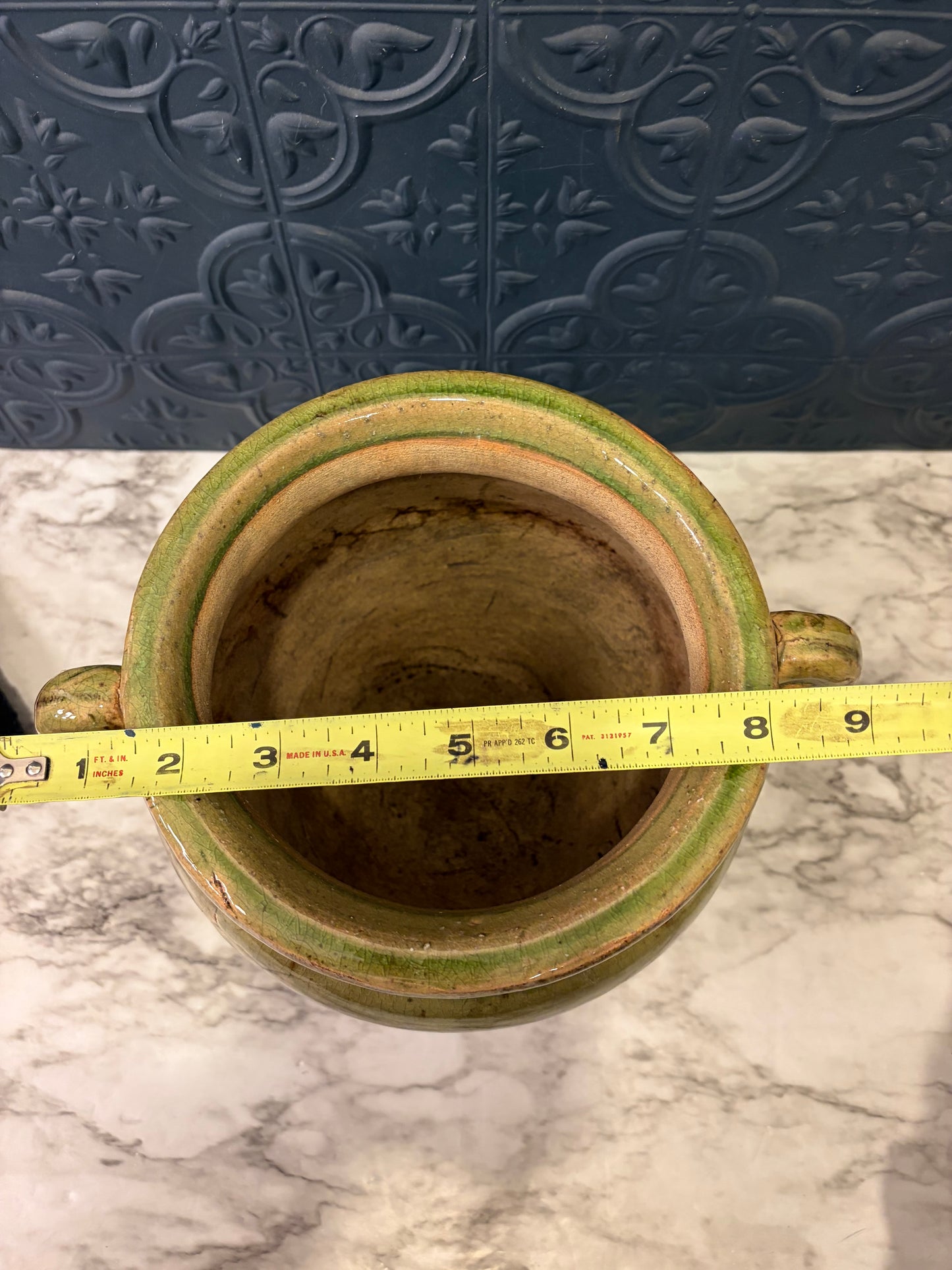 Green Glazed Pottery Pot with Handles