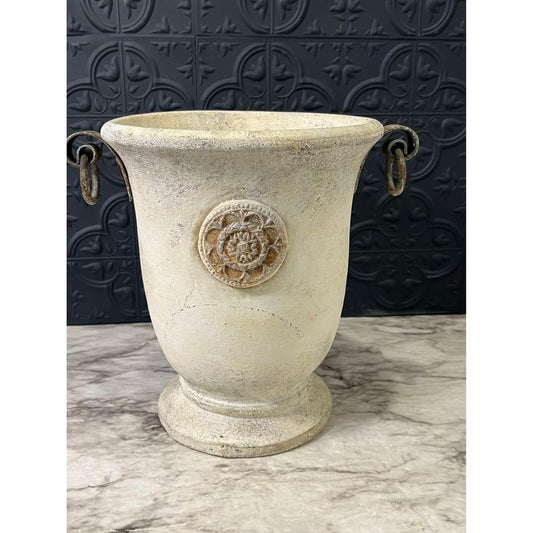 Rustic cream planter with handles