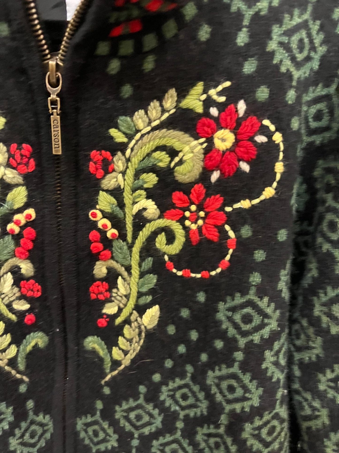 NorthS tyle Womens Wool Blend Floral Embroidered Zip-Up Sweater Cardigan