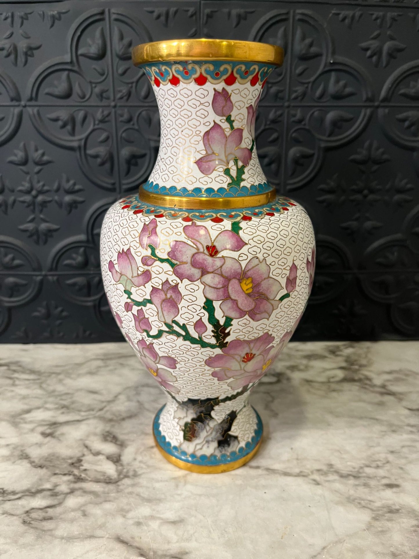 Cloisonne enamel vase with purple