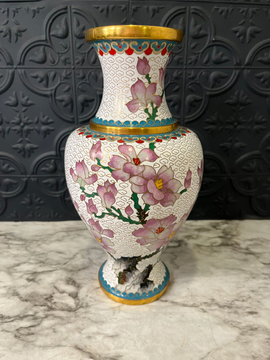 Cloisonne enamel vase with purple