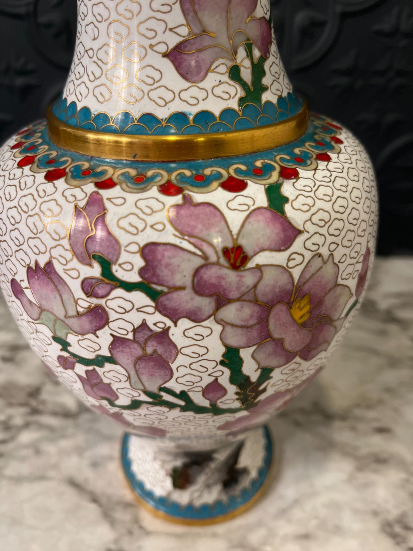 Cloisonne enamel vase with purple