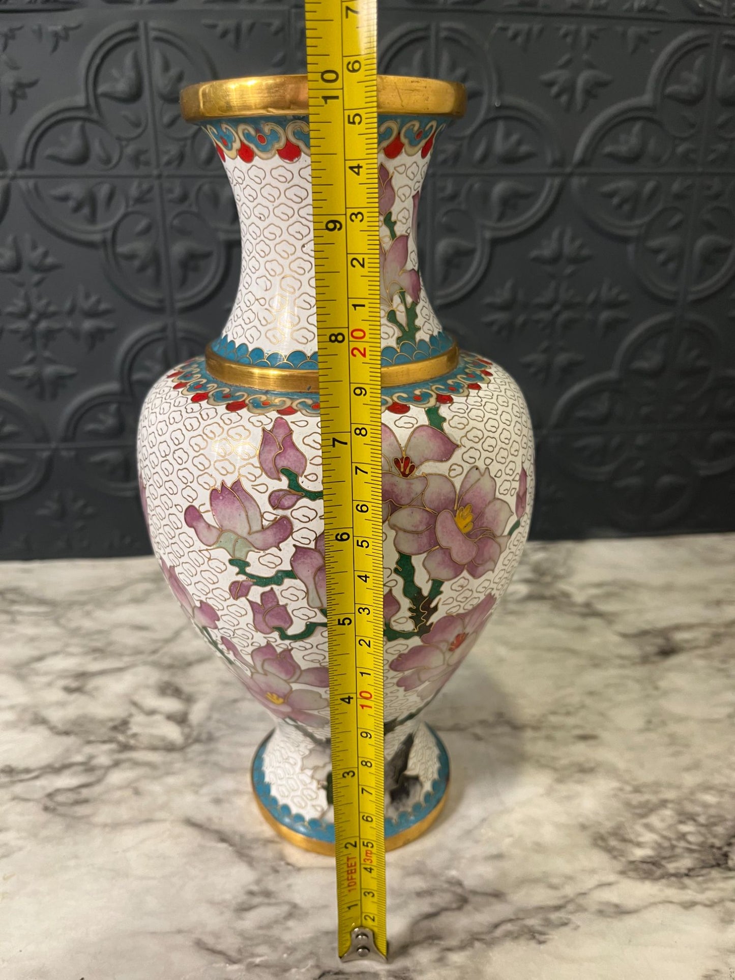 Cloisonne enamel vase with purple