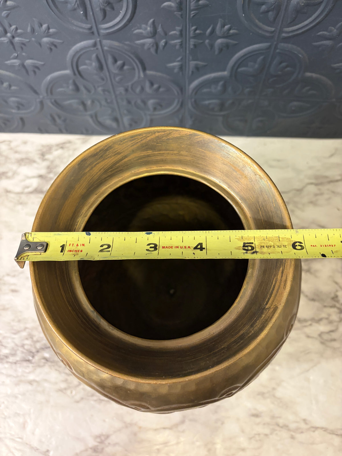 8" Brass Embossed Vase