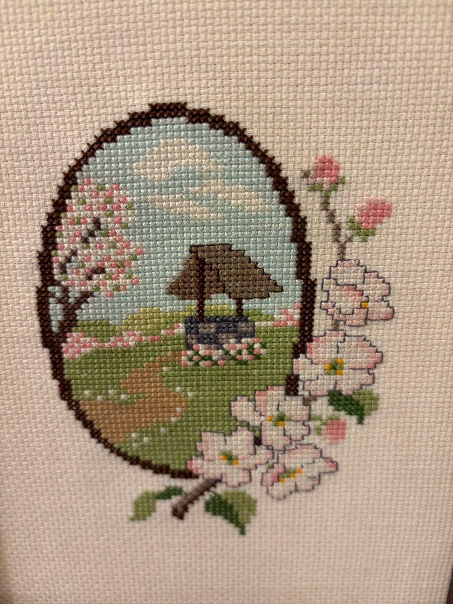 Framed Cross Stitch of Spring AS IS