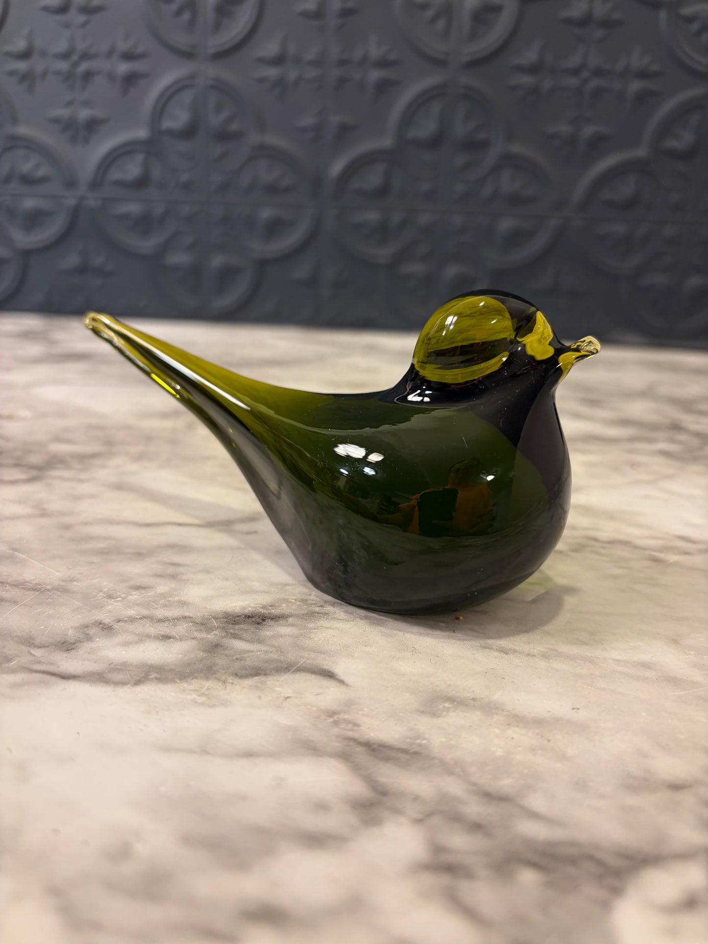Pilgrim Handblown Green Glass Bird