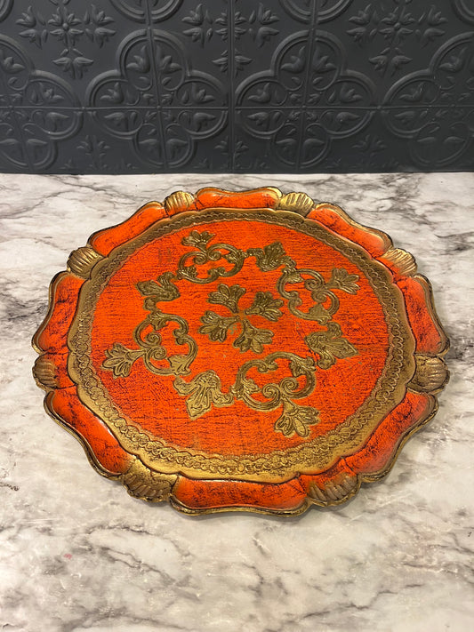 Round Italian Florentine Tray with Orange
