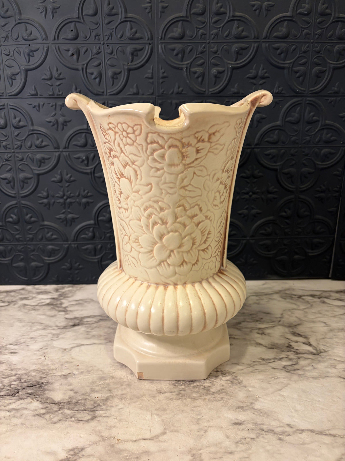 Ivory Planter with Embossed Flower design