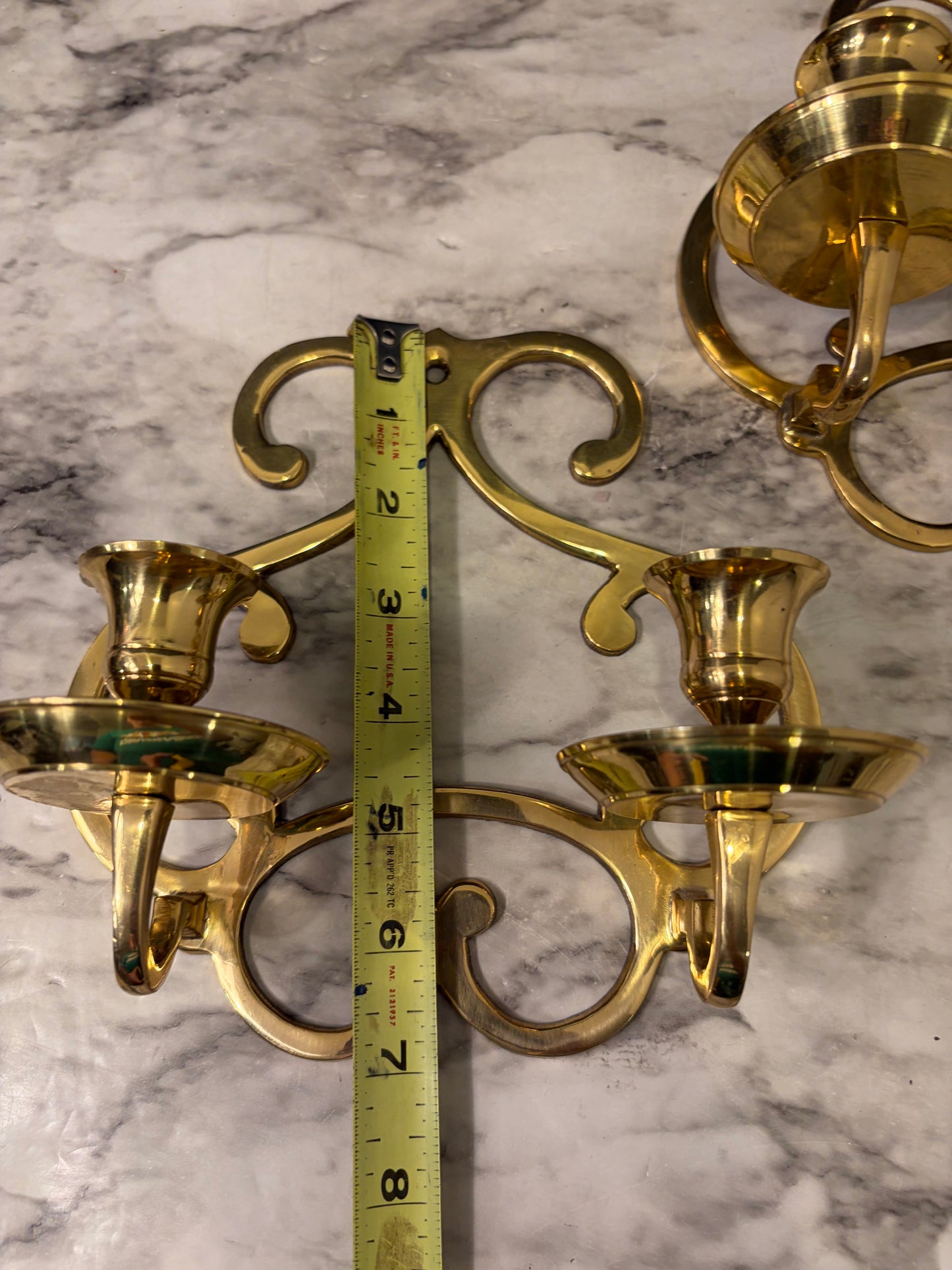 Hollywood Regency Double Brass Candle Sconce Set of 2