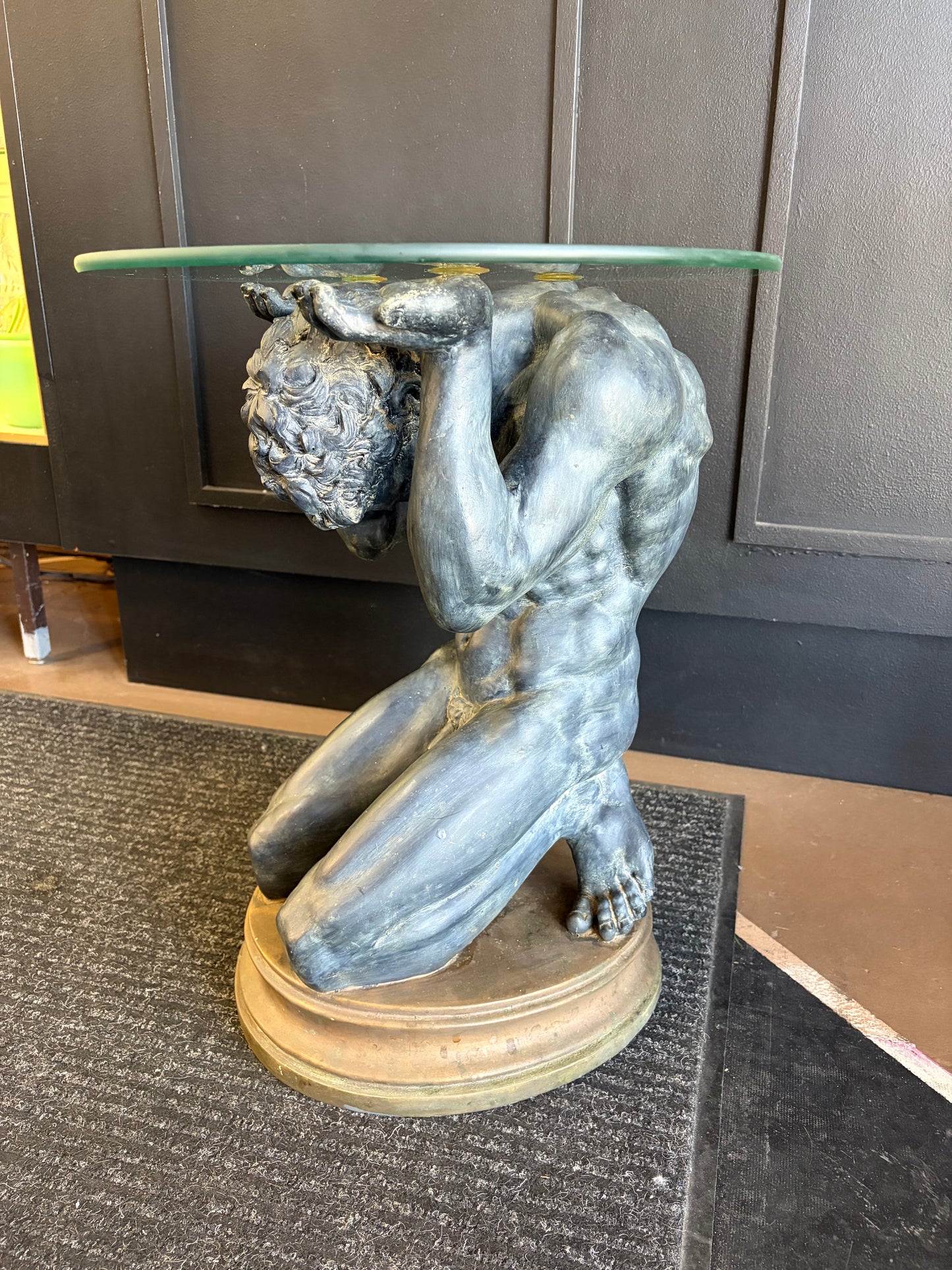 Kneeling Nude Male Figural Side Table
