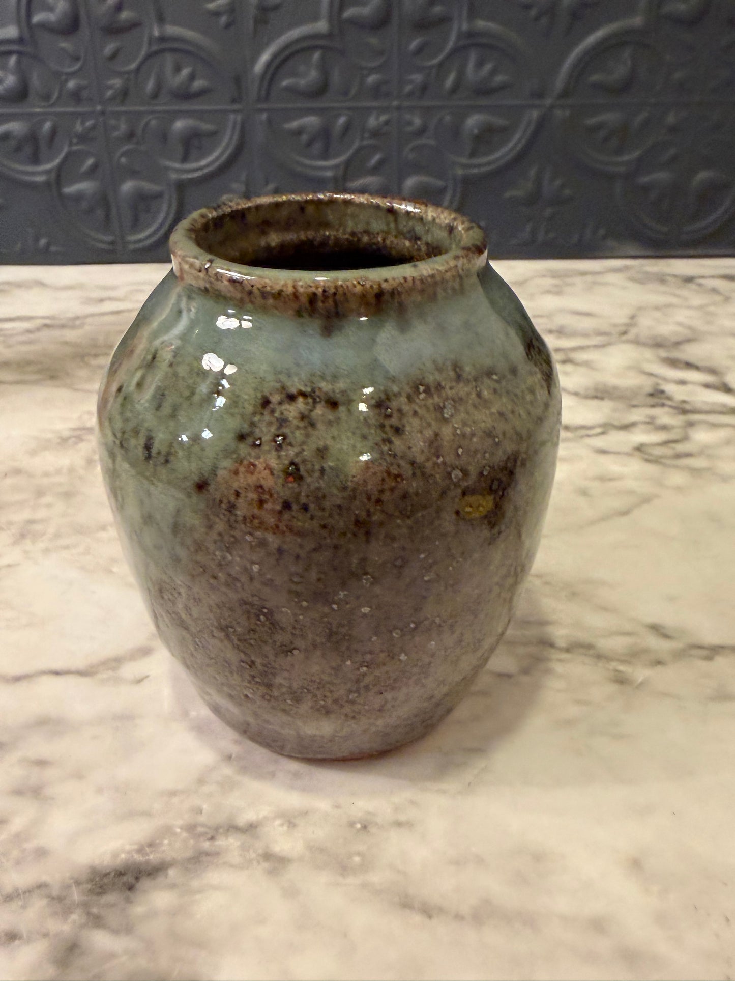 Teal Glaze Pottery Vase - Matoba KE Stamped