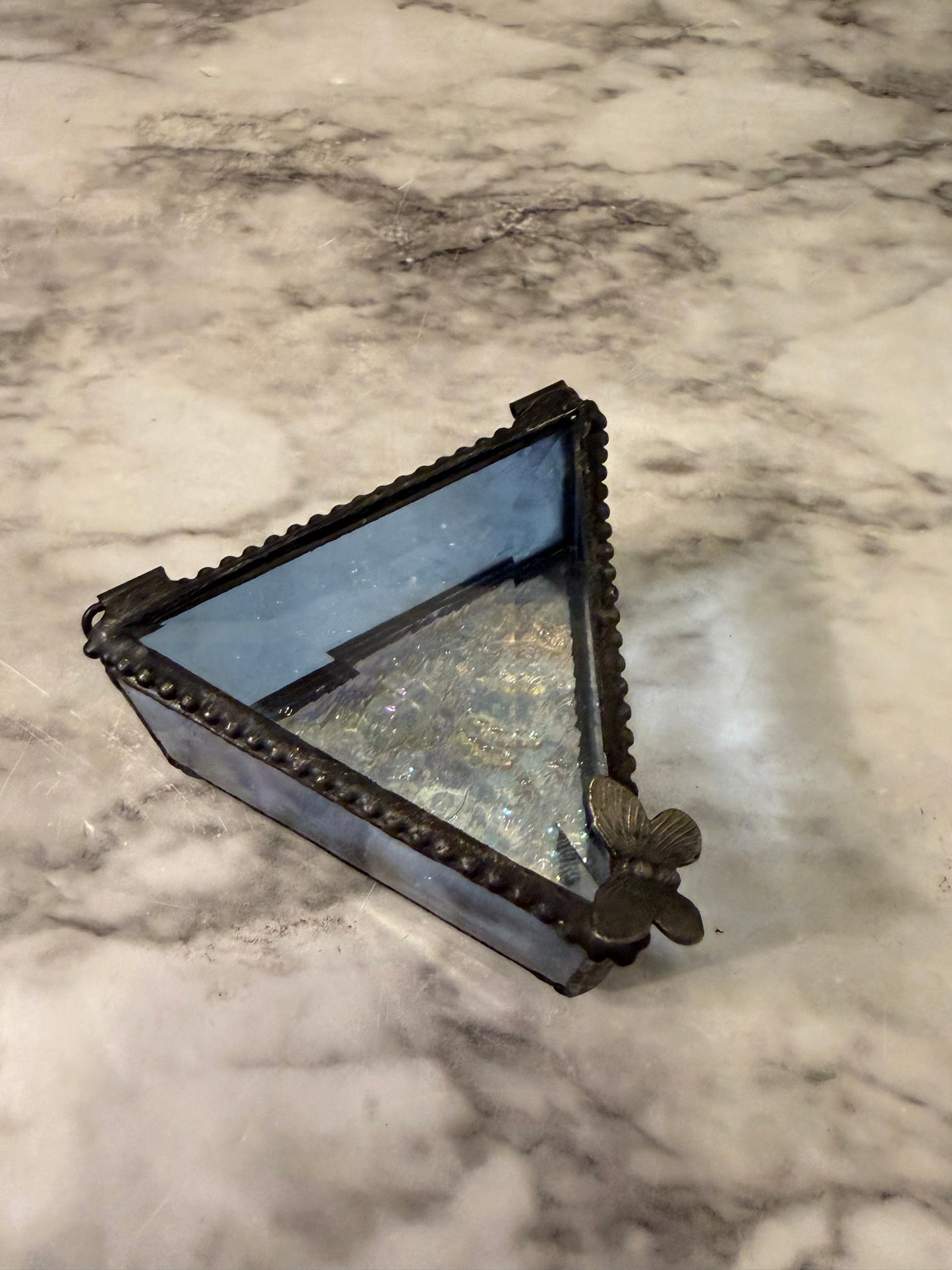 Triangle Blue Glass Trinket Box