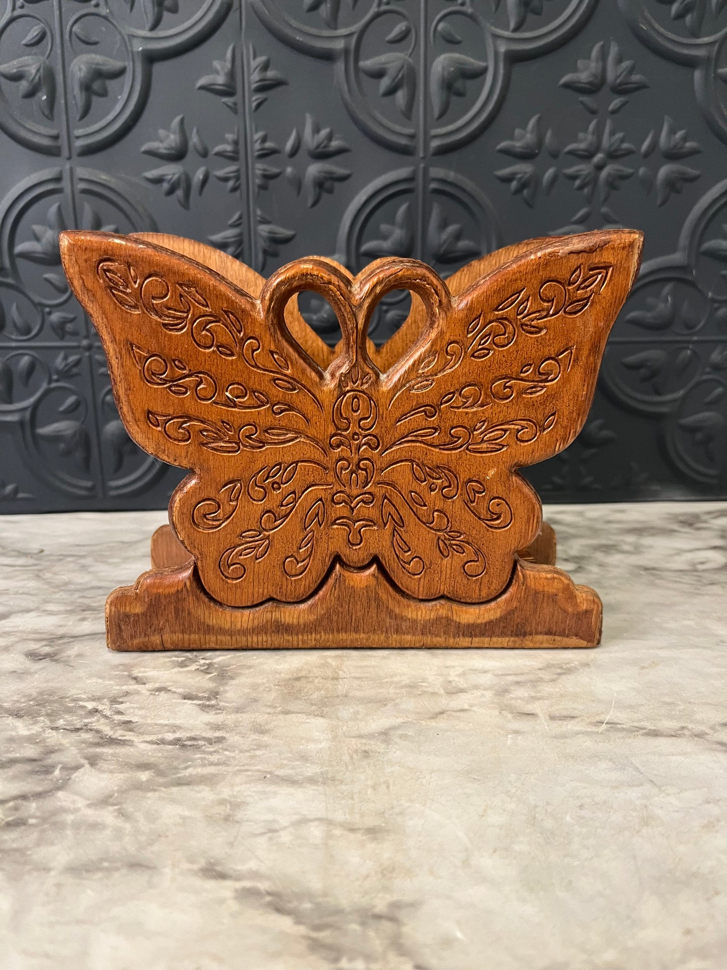 Wood Carved Butterfly Letter/Napkin Holder