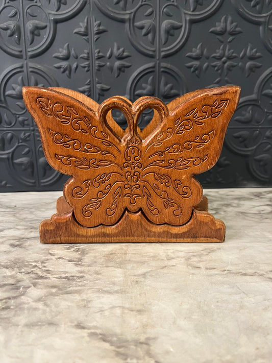 Wood Carved Butterfly Letter/Napkin Holder