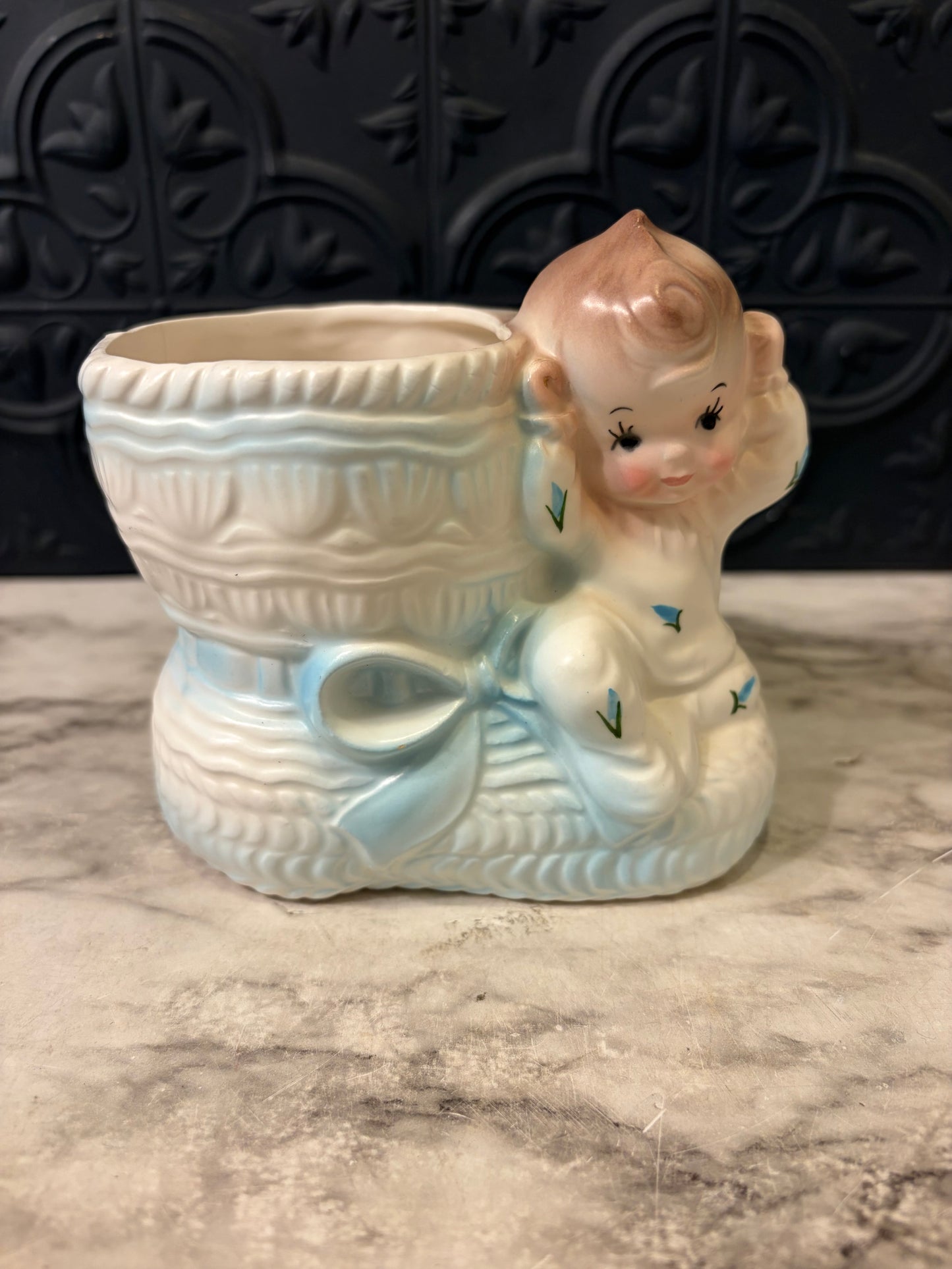 Vintage Rubens Blue Baby boot Planter