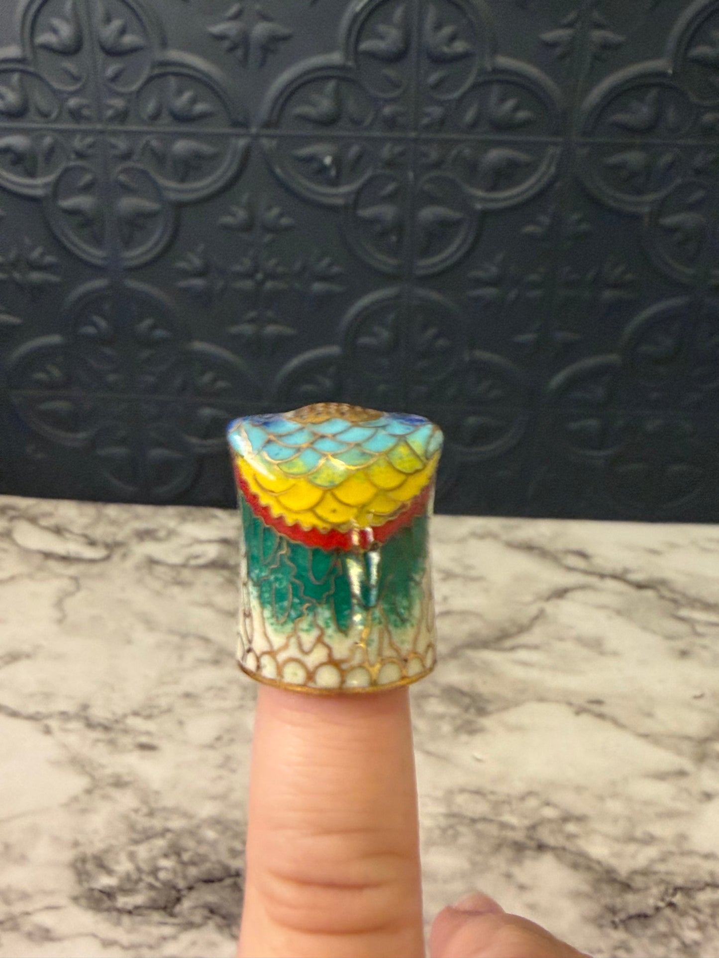 Miniature Brass Enamel Owl Thimble