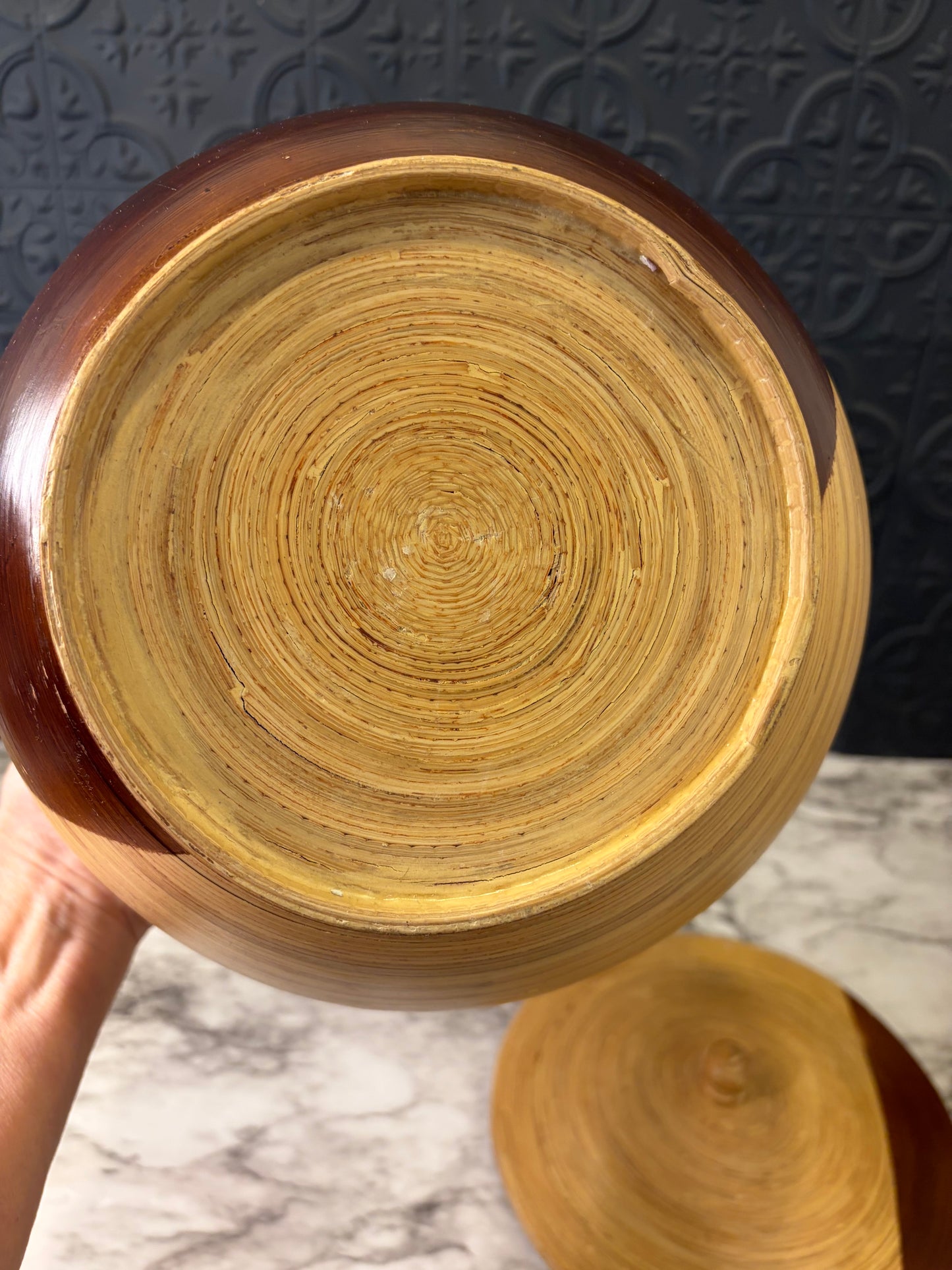 Hand Spun Bamboo Two Tone Round Canister