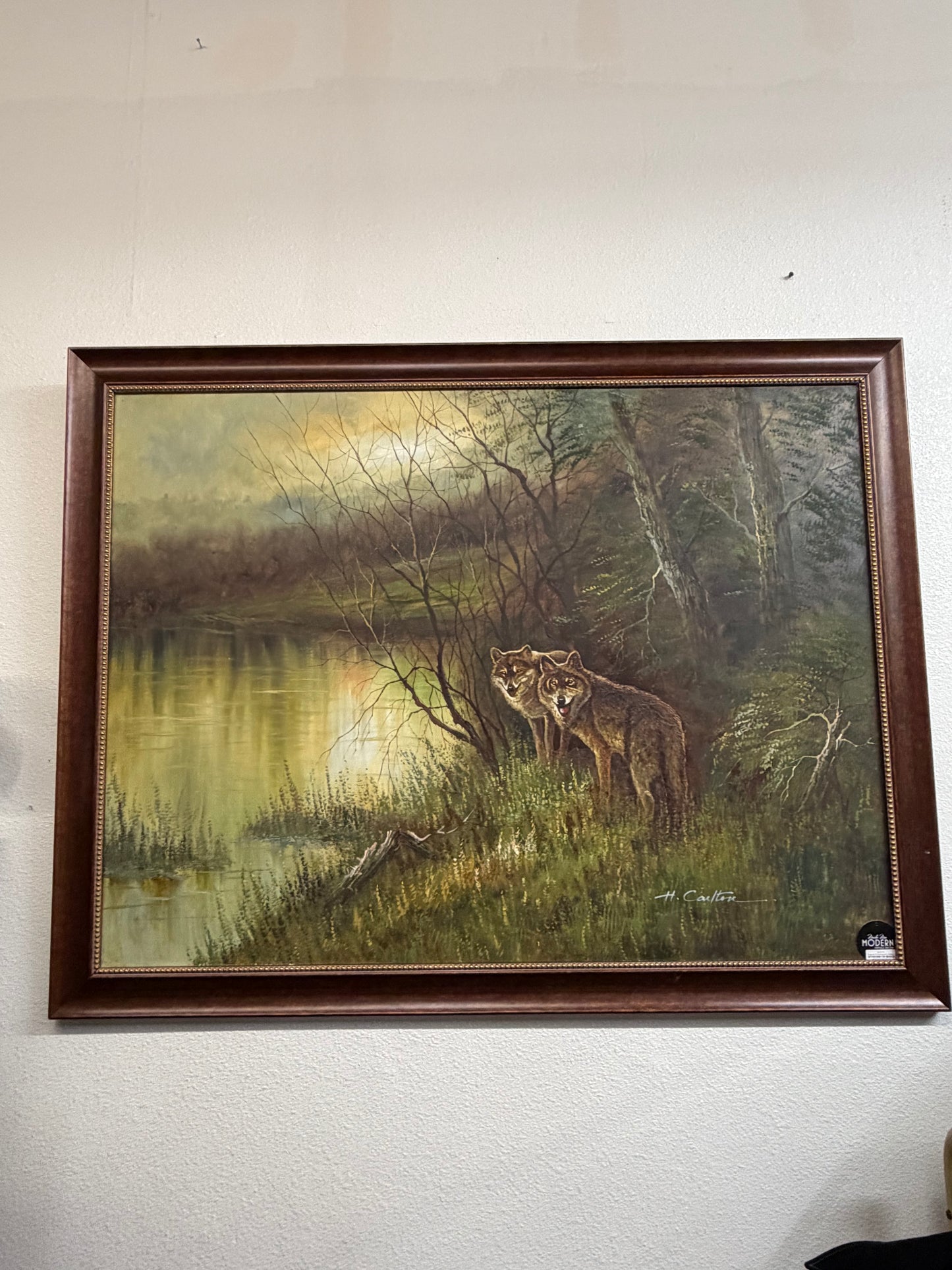 Original Oil Painting by H. Carlton Two Wolves